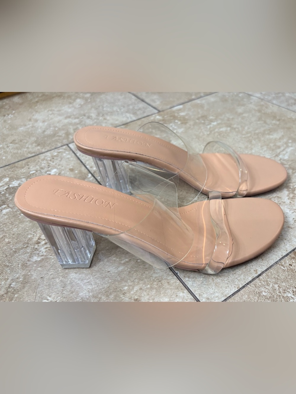 New size 6.5 Clear Strap Nude Block Heel Sandals - Women